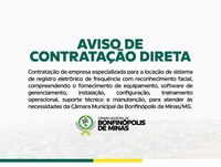 Aviso de Contratação Direta - Contratação de empresa especializada para a locação de sistema de registro eletrônico de frequência com reconhecimento facial, compreendendo o fornecimento de equipamento, software de gerenciamento, instalação, ... 